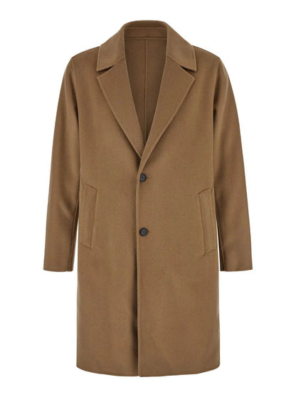 Beige Coat With Classic Revers In Wool Man